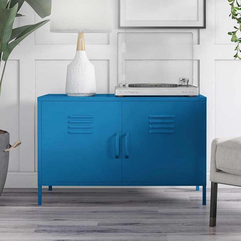 Spind Design Kommode in Blau aus Metall mit zwei Türen - Datinel