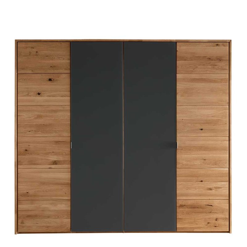 Schlafzimmerschrank aus Massivholz & Glas in Wildeiche & Anthrazit - Raso