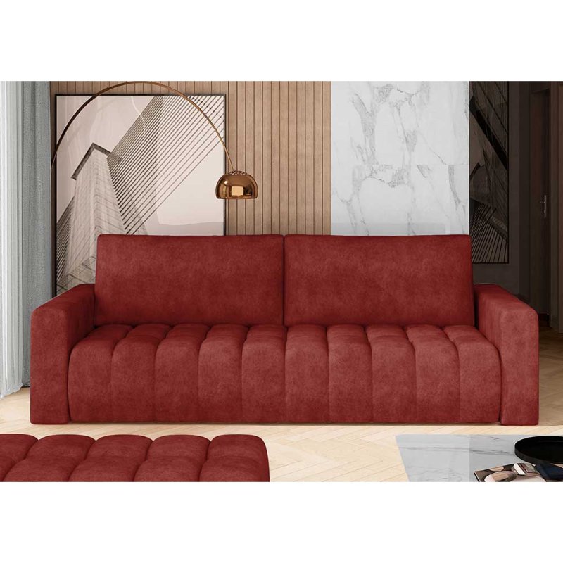 Stoff-Schlafcouch in Rotbraun Vintage Optik mit Bettkasten - Yallaz